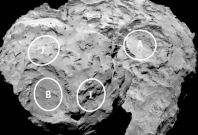 Churyumov-Gerasimenko landing areas