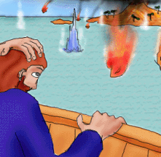 St.Brendan at an eruption of Iceland volcano