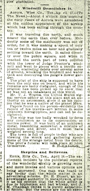 Haydon's article, Dallas Morning News, 19 April, 1897