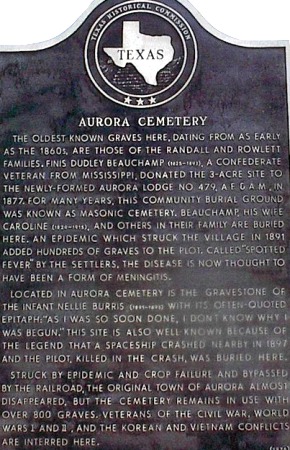 Aurora cemetery, marker